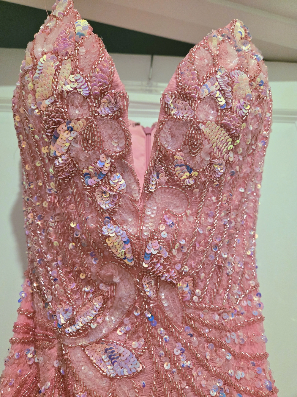 Pink Sequin & Bead Prom Gown - Picture 3 of 7